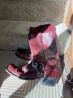 Vintage Acme Circle A Dingo 5889 Mens US 12 D Burgundy Leather Harness Boots